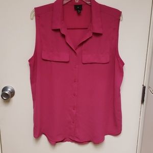 Hot pink sleeveless button down blouse
